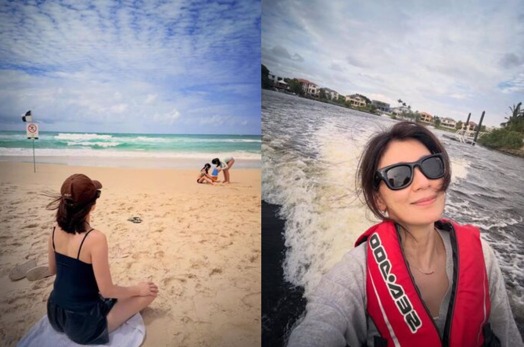 賈靜雯帶著家人到海邊度過悠閒時光。(圖/翻攝賈靜雯臉書)